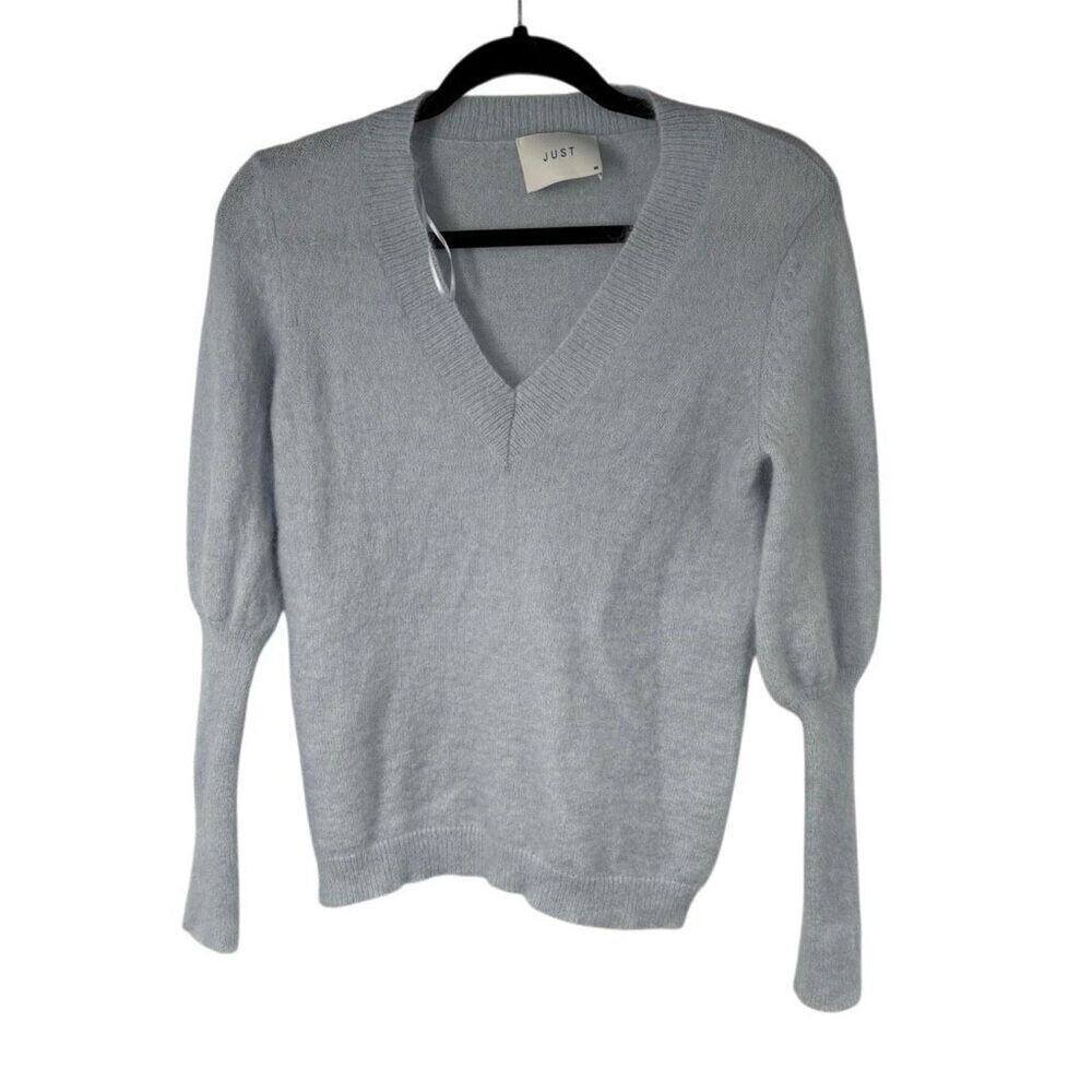 Just Female Chinne Pastel Light Blue V‎ Neck Mohair Wool Blend Sweater XS